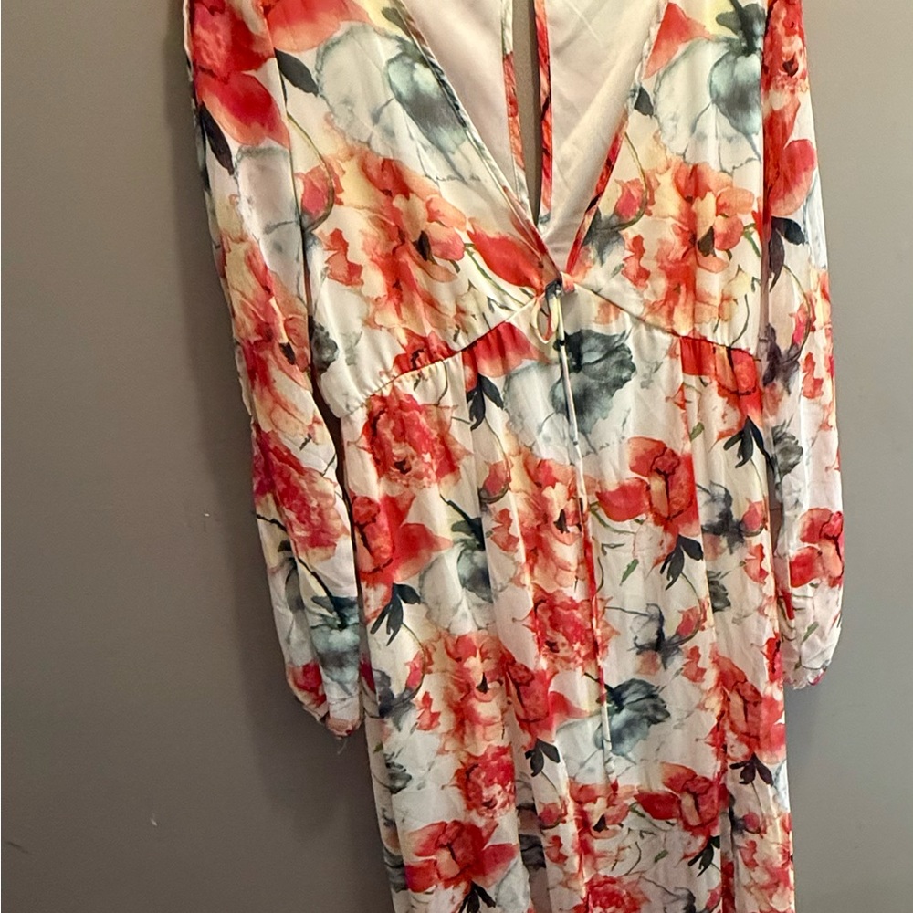 Peach Love California Floral Maxi Dress in Red and Gray